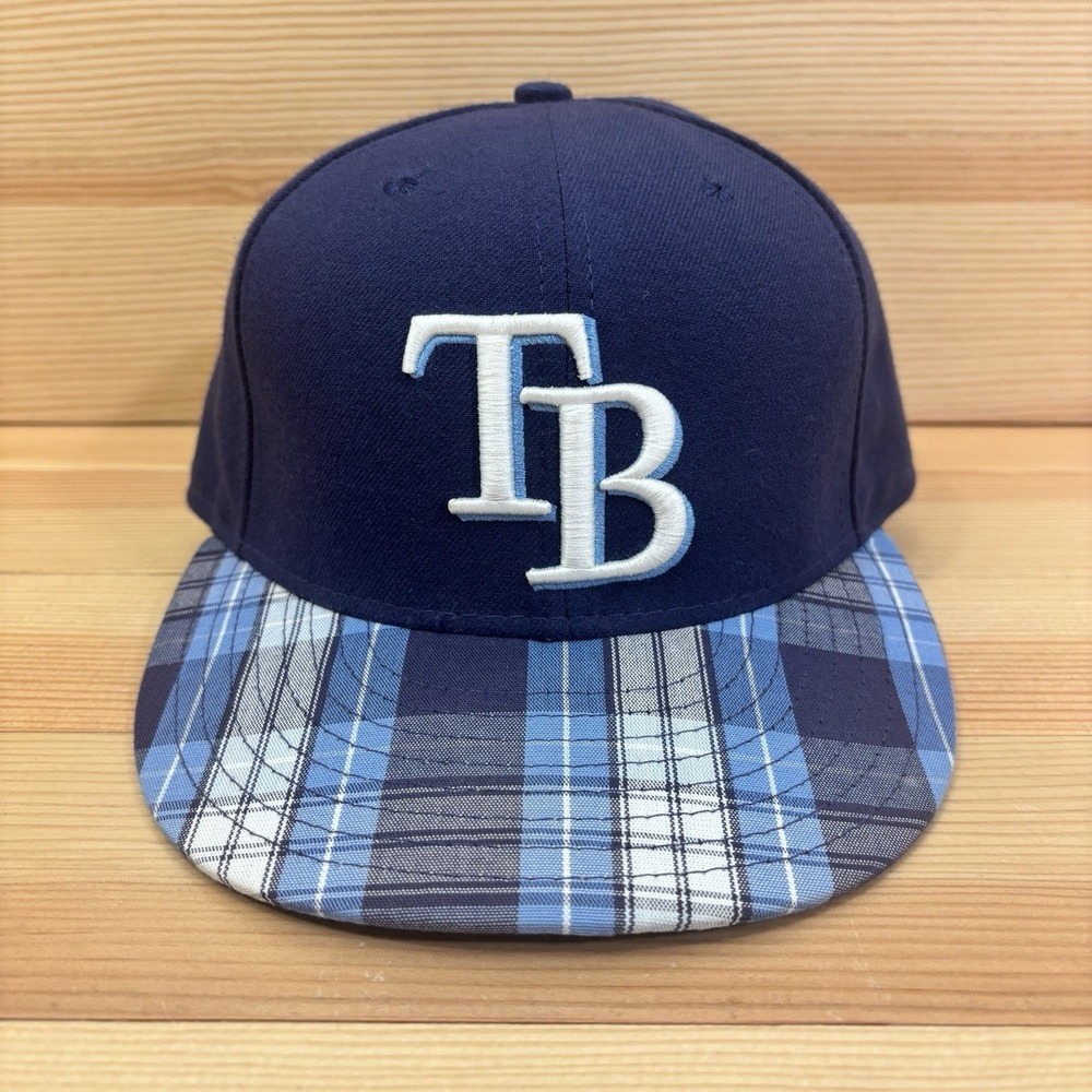 Tampa Bay Rays Hat Fitted Size 7 1/8 Blue  Plaid New Era 5950 Baseball Made USA